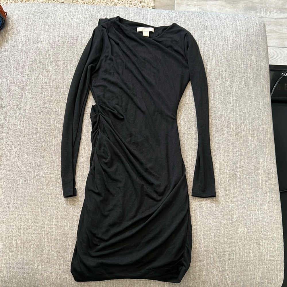 PXXS banana republic stretch knit black shirred dress